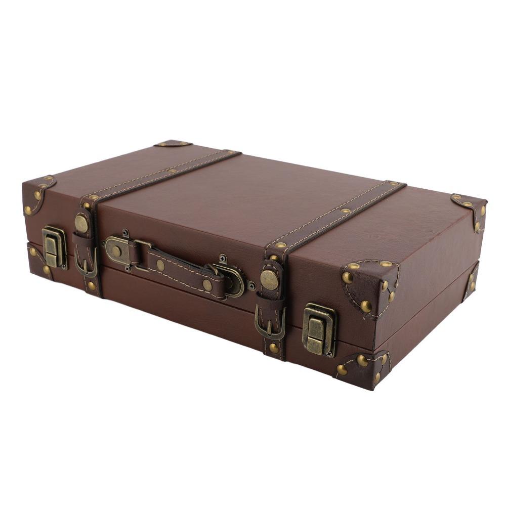 Wood Vintage Suitcase Brown Wooden Storage Box Multi-purpose Organizer  Home Organization