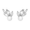 Cubic Zirconia Sintetic, Placat cu Rodiu, Cristal Fals, Perle False Cercei Stud Femei Argintiu