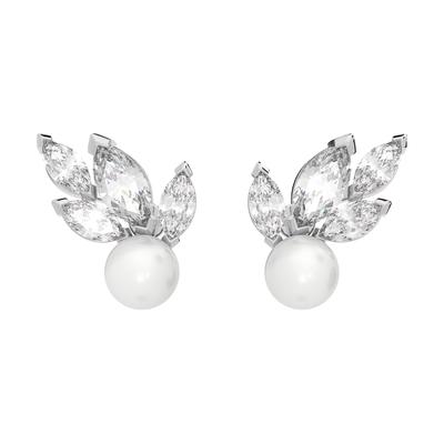 Synthetic Cubic Zirconia, Rhodium Plated, Faux Crystal, Faux Pearl Stud Earrings Womens Silver