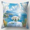 4-Piece Printed Pillowcase Set – Dreamy Sea View Balcony with Blooming Roses, Distant Mountains & Cozy Dining Table