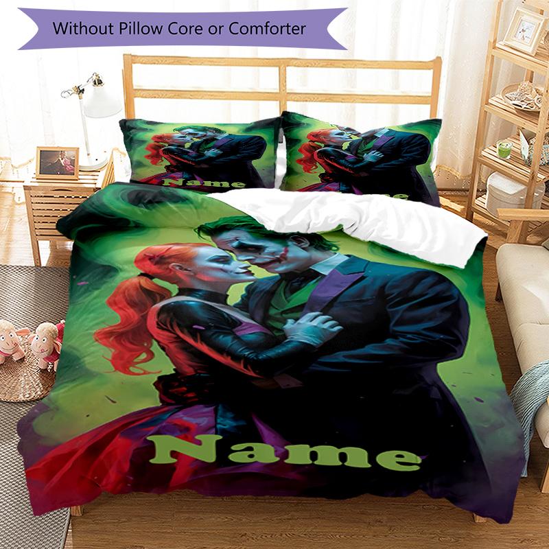 3pcs Custom Name Joker Bedding Set Duvet Cover Closure Includes 1 Duvet Cover & 2 Pillowcases, Soft and Comfortable for All Seasons.
