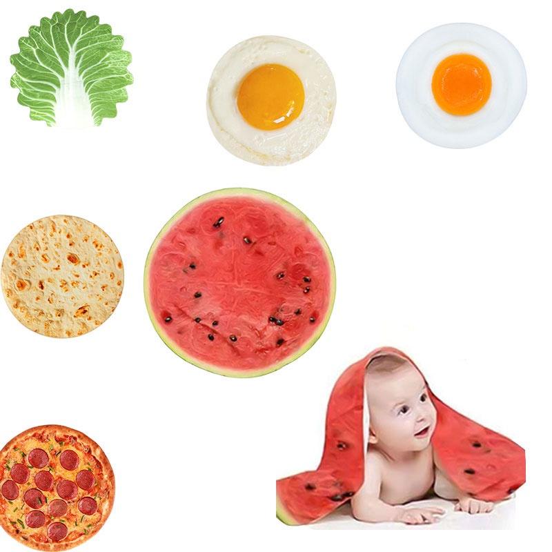 Funny Flannel Baby Wrap Blanket With Matching Hat Soft And Cozy Tortilla Cabbage Egg Roll Fried Egg Watermelon And Pizza Styles
