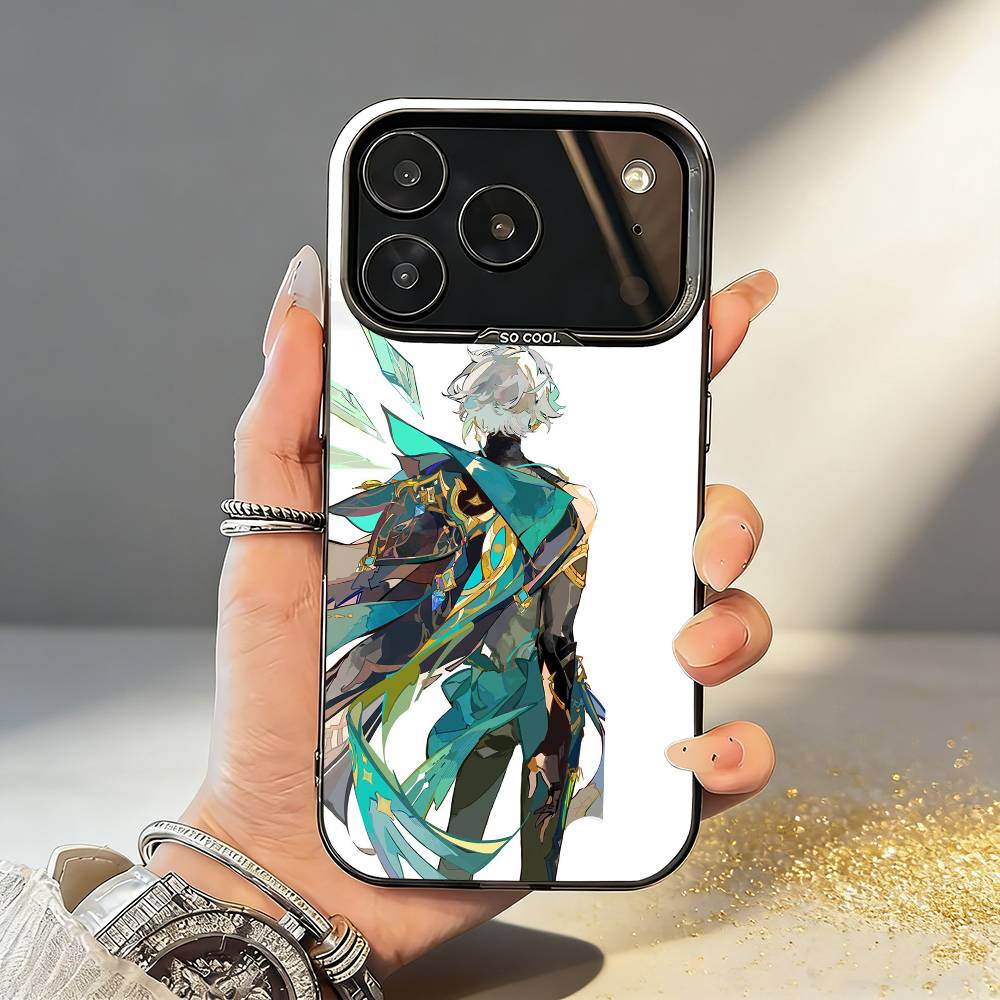 

Genshin Alhaitham Phone Case For iPhone17 16 15 14 13 12 Pro Max Grey Black Matte Laser Metallic Aurora Funda iPhone16se4