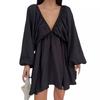 New V-Neck Long Sleeve Dress, Self-Designed Bubble Sleeve Maxi Dress