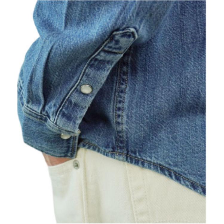 Levis Solid Color Loose Fit Single-Breasted Square Neck Denim Long Sleeve Shirt Women shirts Light-Blue 86832-0018