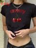 Cherry Printed Crop Top Unisexs Tshirt Short Sleeve Summer Casual Tshirt With Graphic Cherries Trendy Streetwear Tee For Girl