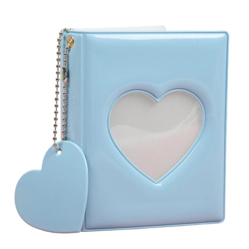 Stylish 3Inch Mini Photo Album with Heart Cutout PVC Cover and 32 Pocket Picture Binder Idol Photocard Collect Book