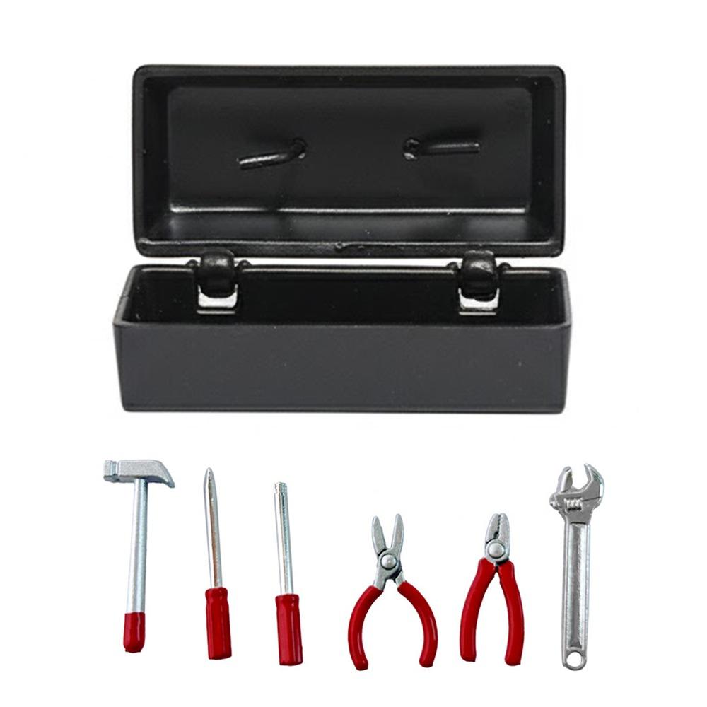 1:12 Scale Dollhouse Toolbox with Storage Box Red Handle Miniature Toolbox Hammer Wrench Simulation Model Dolls Accessories Gift