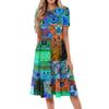 Women Casual Printed Round Neck Short Sleeved Long Dress
