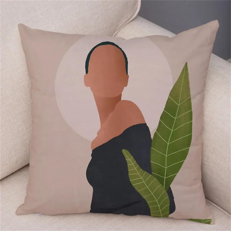 Model Geometric Moda Femei Canapea Mașină Decor Home Husă Pernă Față de Pernă Neagră Fată Africană