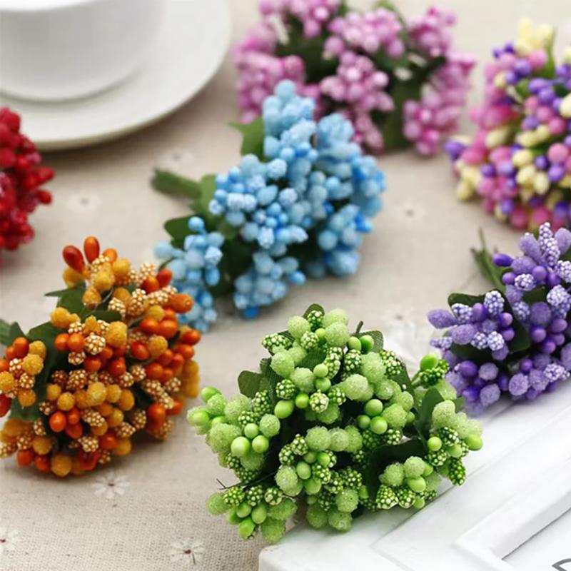 12 STK/Parti Kunstig Blomst Små Bær Pollenbærer Stilk av Ståltråd/Bryllupsblader DIY Krans Roser Kunstig Blomst