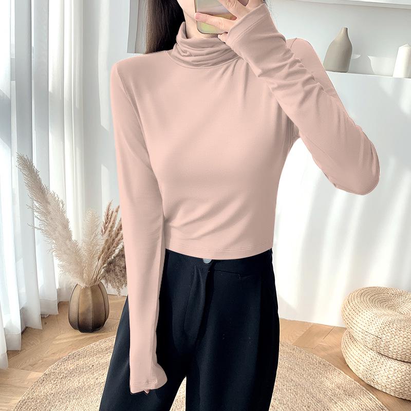 

Женская облегающая рубашка с высоким воротником и длинным рукавом L