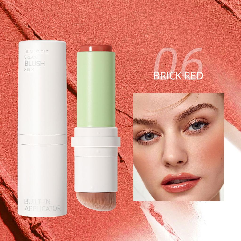 Cream Blush Stick With Brush, Smooth Texture, Long-lasting Color, 2-in-1 Multi-sided Blush, Suitable For Cheeks And Lips