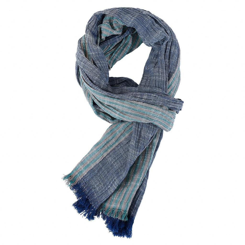 Spring and Summer Thin Stripe Scarf Soft Contrast Color Weaving Wrinkled Vintage Shawls Scarf for Men