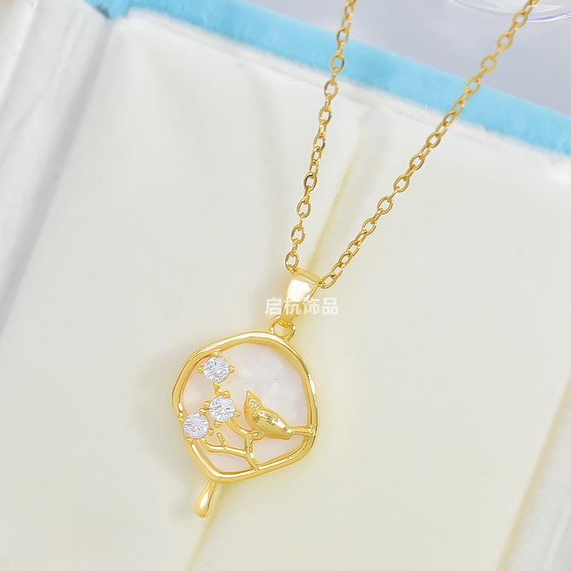Design Fan Necklace Women'S Light Luxury Simple Versatile Trend Zircon Clavicle Chain
