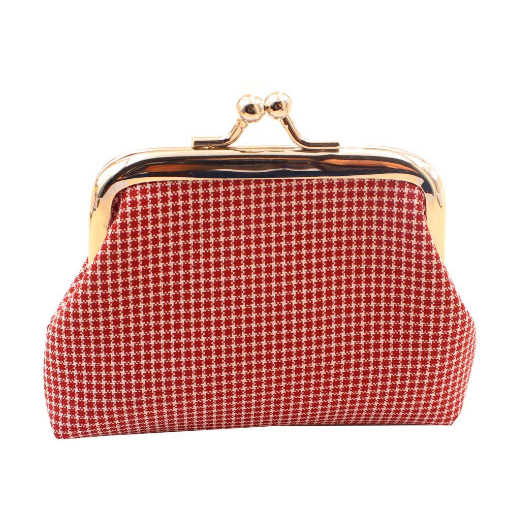Cotton Handbag Girls Handmade  Pouch Retro Wallet Plaid Coin Purse Card Holder Buckle Small Purse