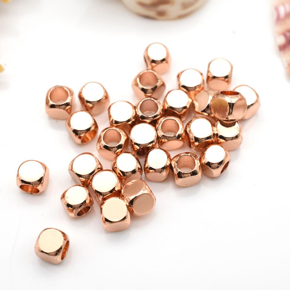 100-200pcs 3-4mm Cube Square Loose Spacer Solid Brass Beads Seed Beads for DIY Jewelry Making Bracelets Necklace Accessories