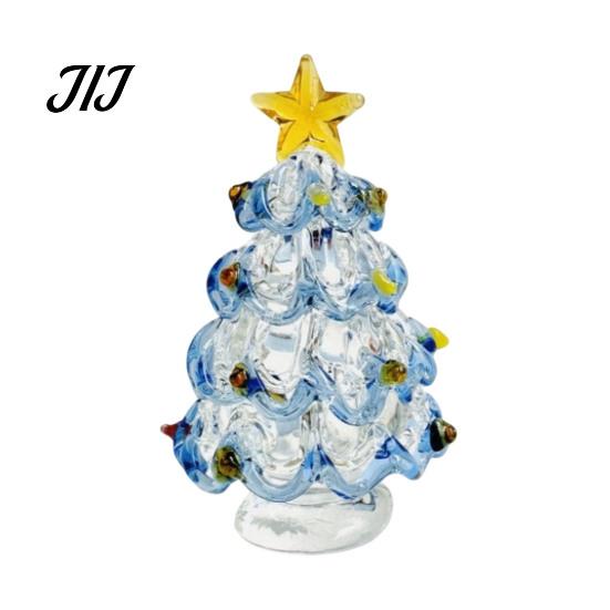 Elegant Office Desk Decor Glazed Glass Christmas Tree Figurine, Handcrafted Ornament Small Art Gift for Holiday Display, Colorful Modern Table