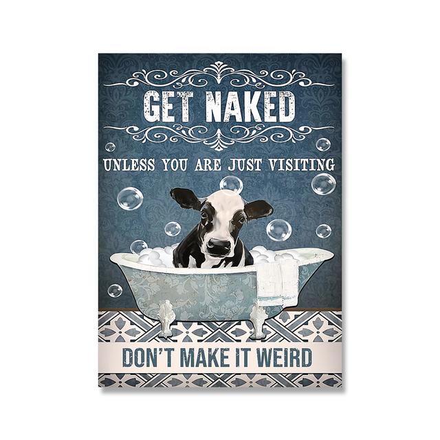 Cute Animals Canvas Painting Black Cat Get Naked Poster Shark Rabbit Raccoon Print Toilet Wall Art Picture Bathroom Home Decor