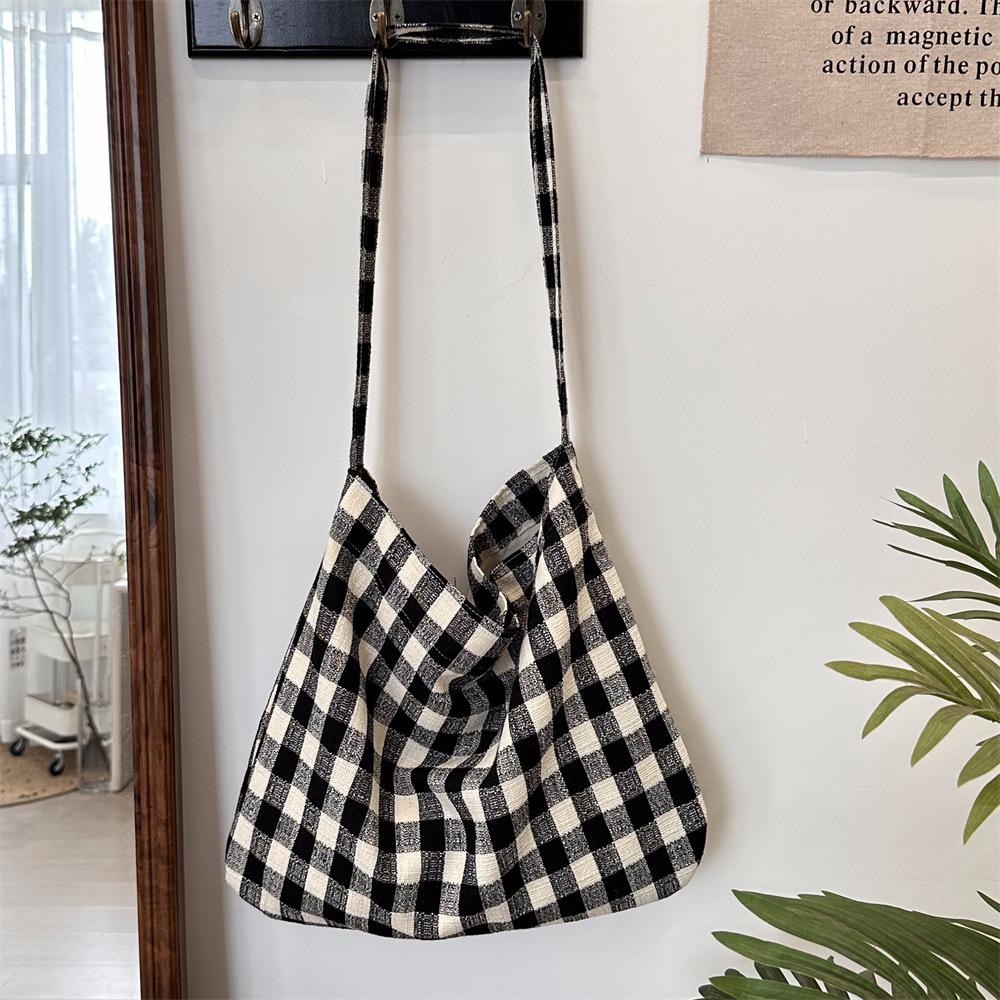 

Нова ins Департамент Сумка під пахвину Молочно-блакитна Клітчаста Полотняна Сумка Повсякденна Студентська На плече Кросбоді