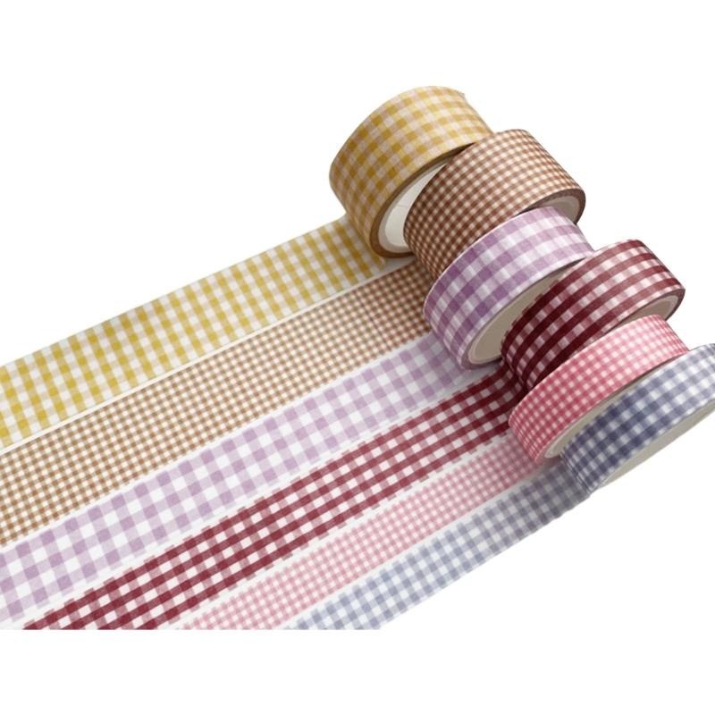 6Rolls Gridded Decorative Tape Scrapbooking Decorative Tape for Journaling Notebook Planner Wrapping 5Meter Per Roll