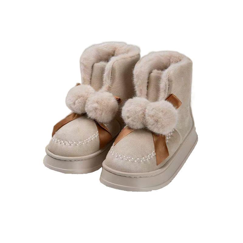 2025 new winter bow double ball fashionable and comfortable velvet thickened non-slip women's model