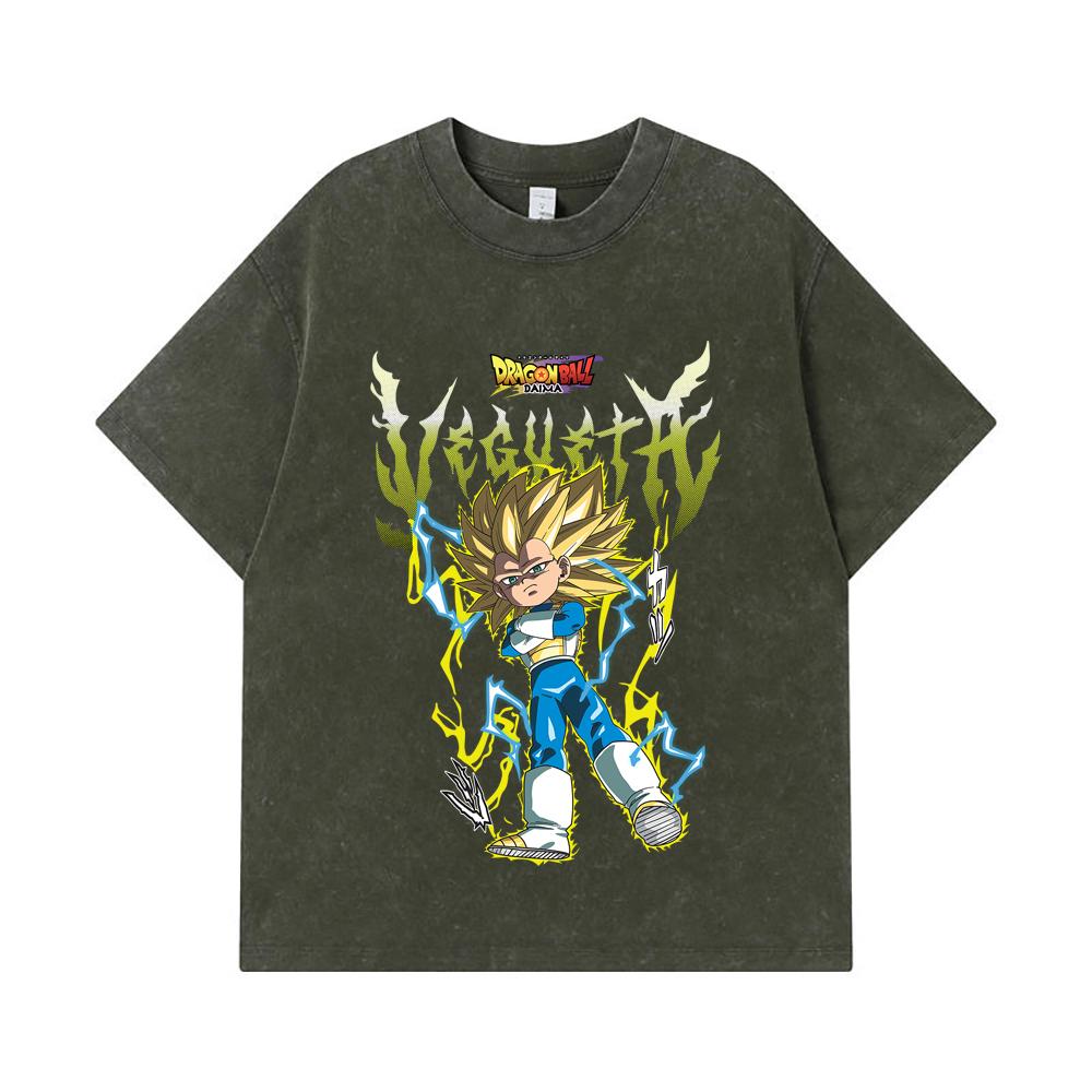 

275 GSM Washed T-shirts 100% Cotton Dragon Ball V51 Daima Vegeta Print Unisex Heavy Cotton T Shirt S