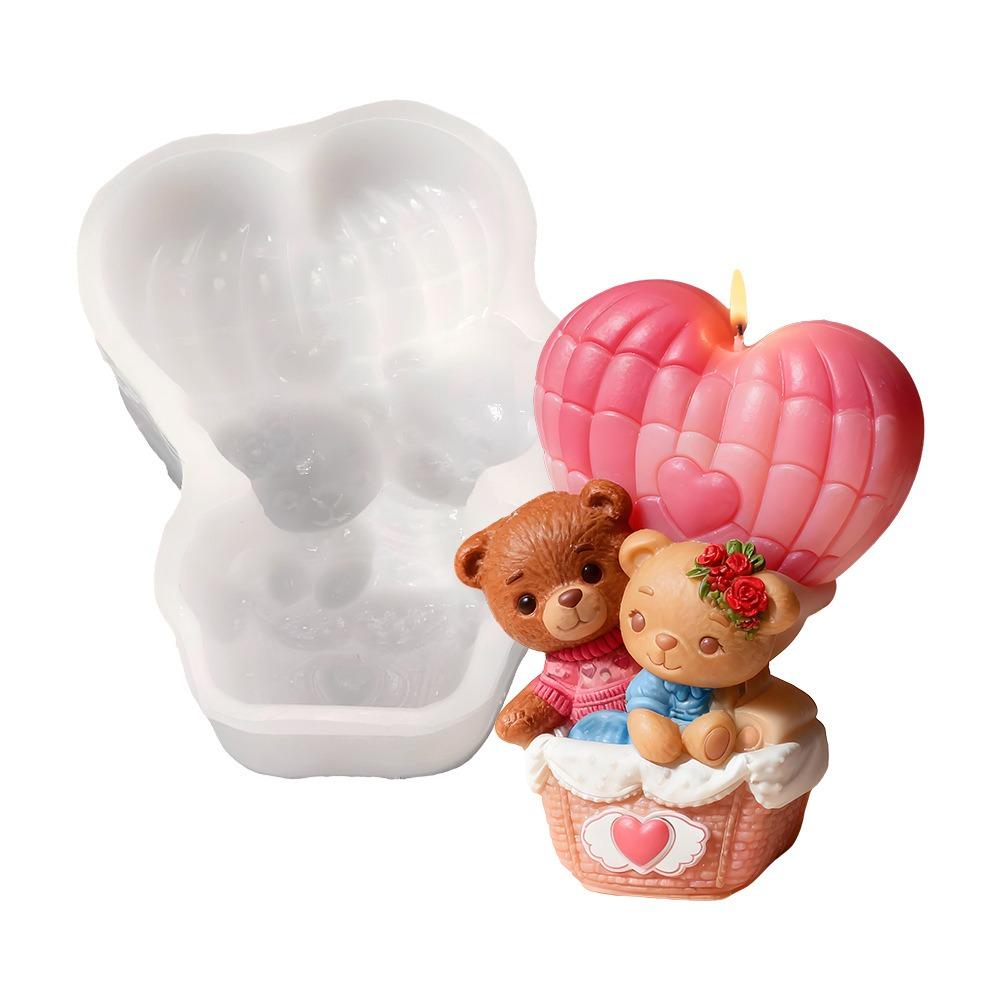 Creative Heart-Shaped Cupid Bear Valentine's Day Candle Silicone Mold Love Hot Air Balloon Bear DIY Craft Resin Mould Home Decor