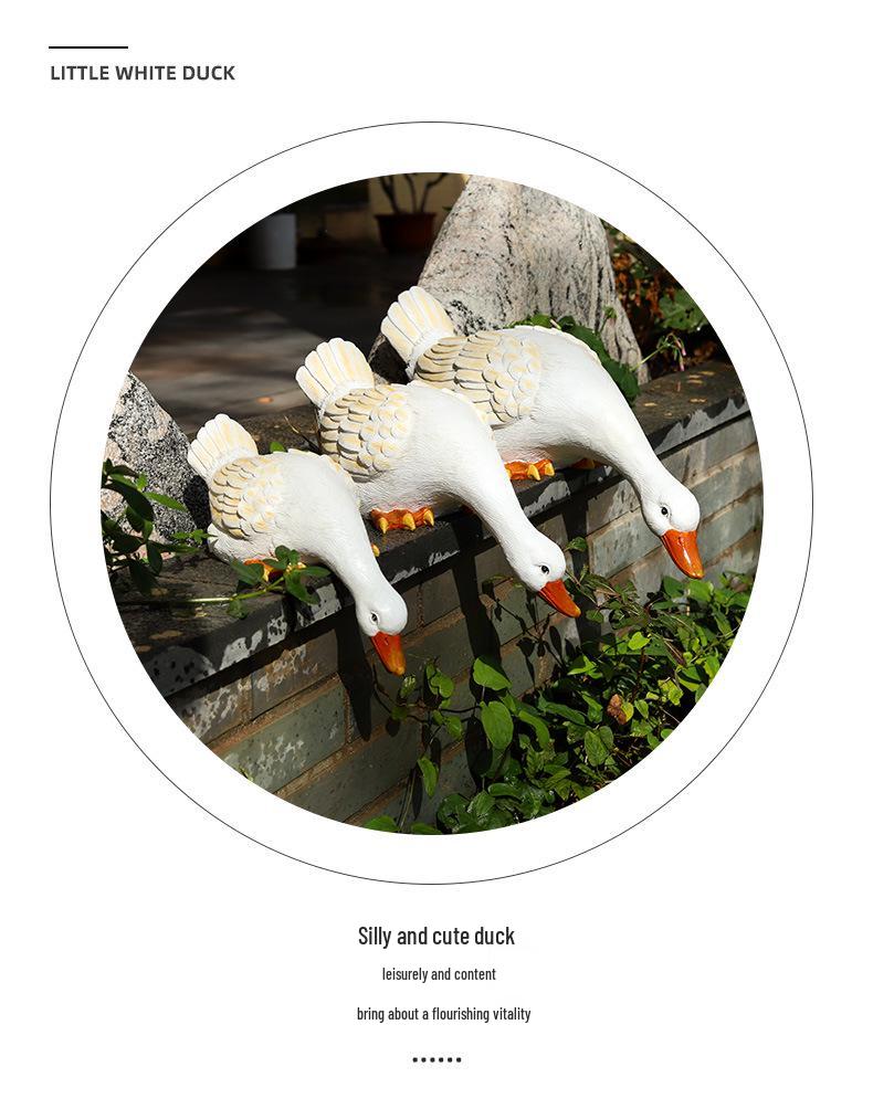 White Duck Pond Decoration with Fish - Resin Garden Ornament