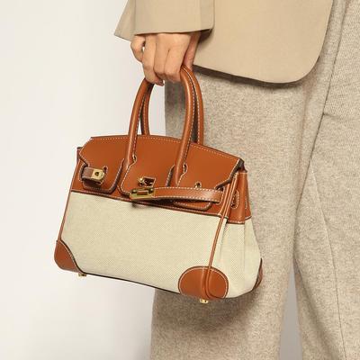 Spring & Summer 2025 Women's Large Contrast Canvas & Leather Messenger Bag - Casual, Soft, and Spacious Handbag