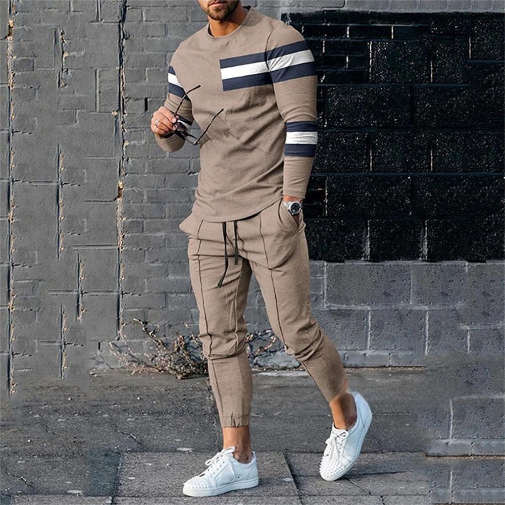 Men Spring And Autumn Vintage Tracksuit Casual Long Sleeve T-Shirt+Pants Suit two-Piece Set Man Clothing 2024 Street Sportswear