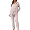 Conjunto de Ropa de Casa Casual para Mujer con Estampado de Cuadros y Parches, de Manga Larga