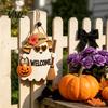 Halloween Party Supplies Ghost Welcome Door Hanger, Cute Wooden Sign with Witch Hat & Pumpkin Wall Elements, Fall Indoor Outdoor Decor for Holiday