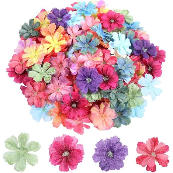 100 PCS Faux Flower Heads Small Fake Flowers for Crafts Multi Color Artificial Flower Heads Artificial Flowers Head Daisy Peony Decor for Craft