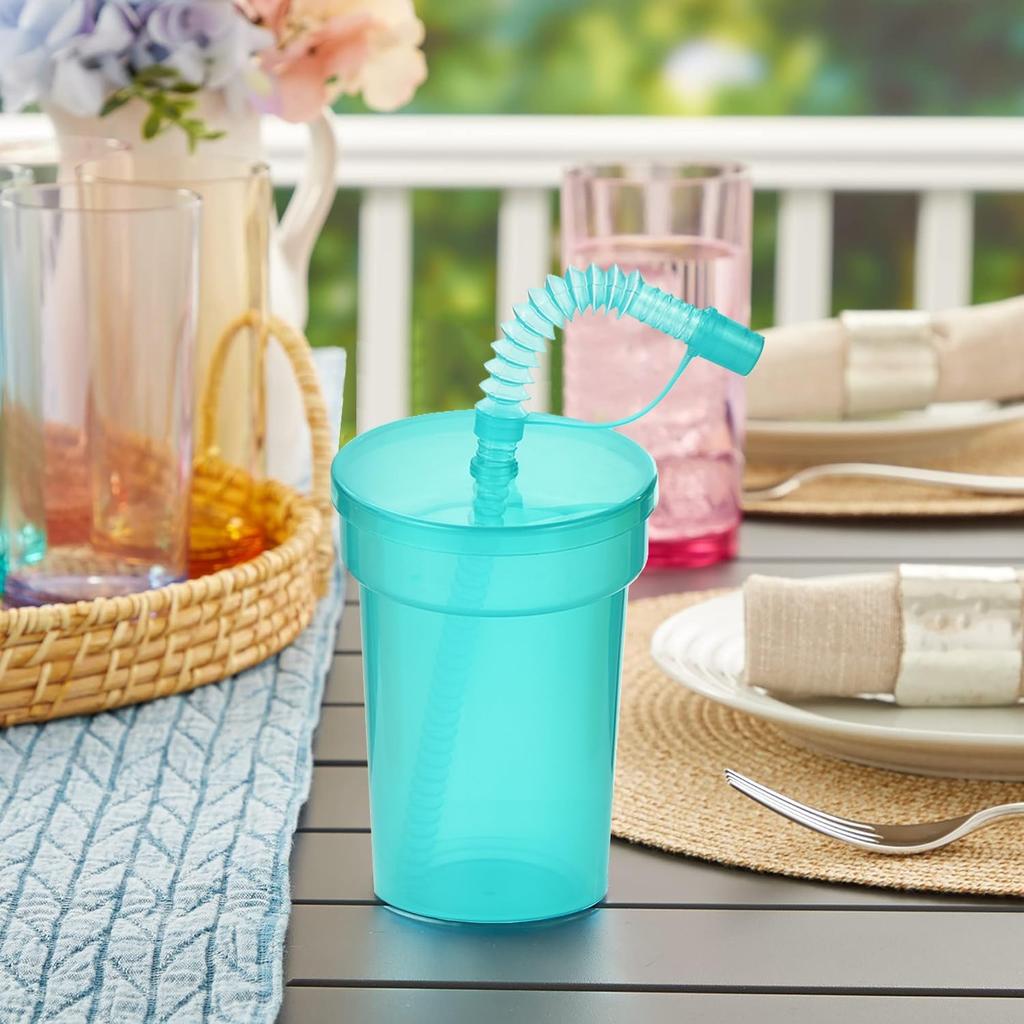 Expandable Straw Plastic Cup 6 Color Siphon Straw Cup with Leak Proof Lid Summer Travel and Home Juice Mug Plastic Water Bottle