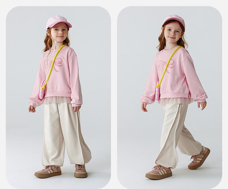 Mini Balabala Girls' Hoodie Soft and Non Deformable Splicing Mesh Sweet Top 2026 Spring