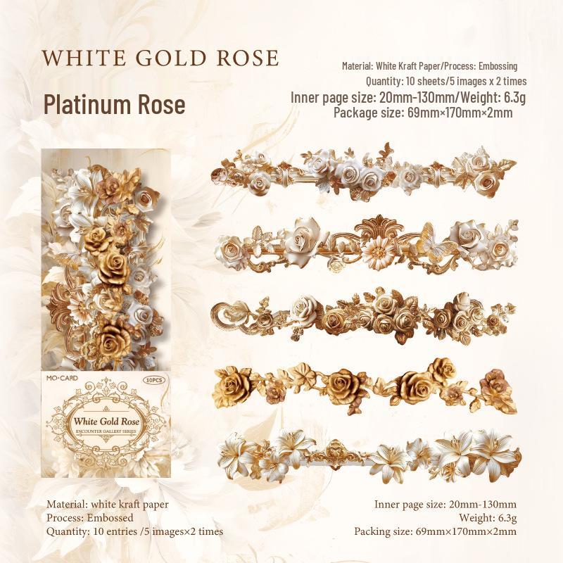 Retro Floral Long Strip Relief Photo Frame Border Stickers for DIY Decoration