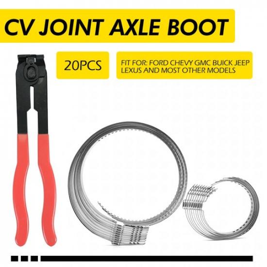 

For Auto / ATV Joint Axle Boot CV Clamp Pliers Tool Kit with 20pcs Crimp Bands V