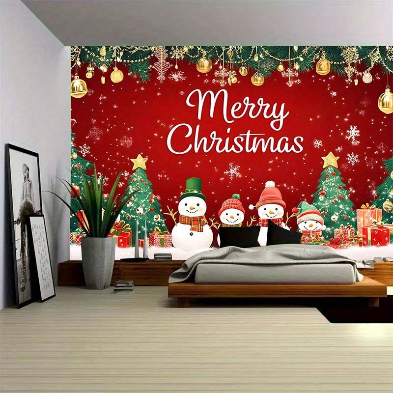 1 Piece of Merry Christmas Snowman Polyester Tapestry: Snowman, Gifts and Star Patterns, Indoor Christmas Living Room Decoration
