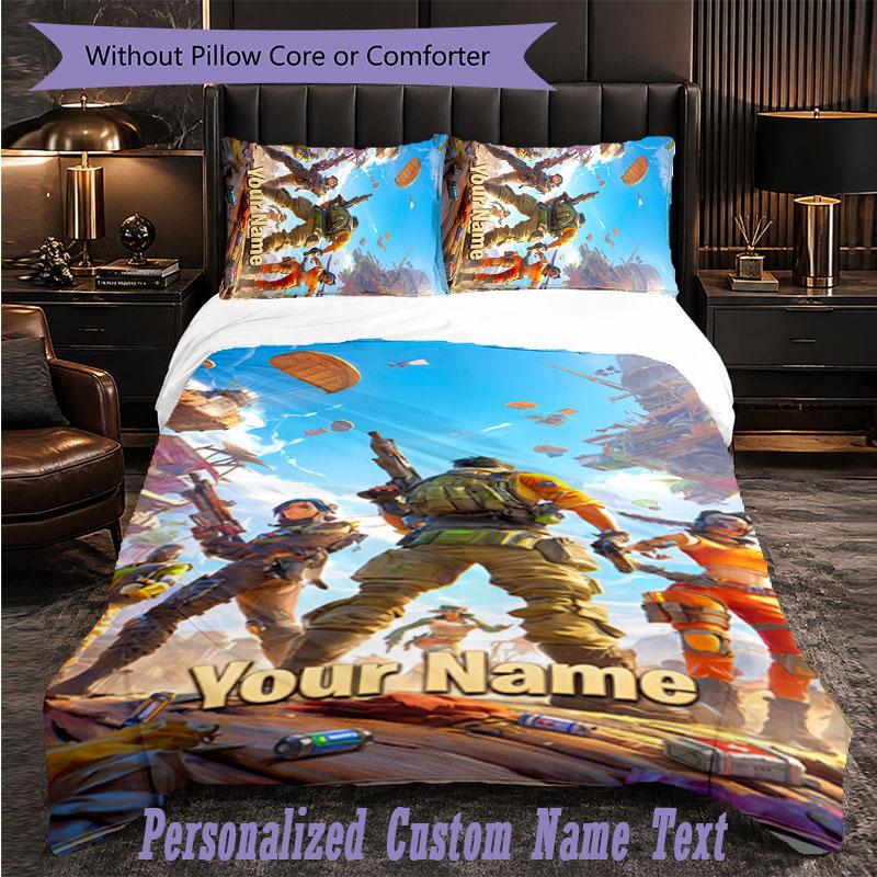 Personalized 3Pcs Bedding SetFortnite Custom Text Duvet Cover Pillowcase Set Bedroom Gift