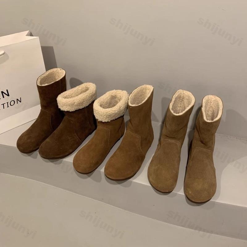 Woman Snow Boots 2026 Winter Warm Plush Comfortable Anti Slip Casual Cotton Shoes Flat Fashion Zipper Cold-proof Short Boots