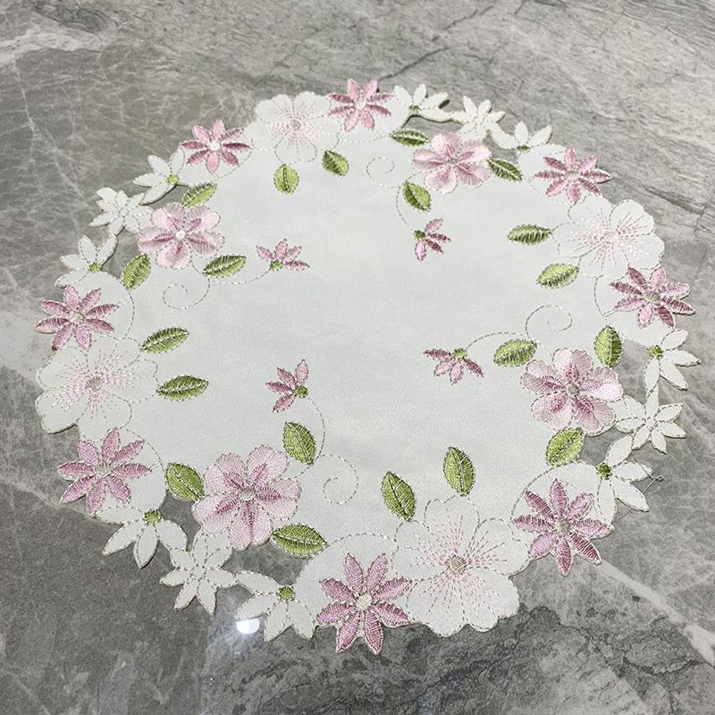Rose Flower Embroidery Placemat Coaster Cup Pad Table Place Mat Craft Kitchen