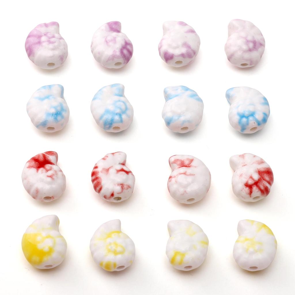 2Pcs Ceramic Ink Splashing Dyeing Beads Conch Whelk Sea Snail Charm For DIY Accessories Jewelry Making