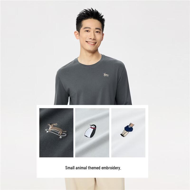 GIORDANO Men's Embroidered Cotton Long Sleeve T-Shirt