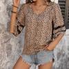 Blusas y camisas con cuello en V y mangas 1/2 con estampado de leopardo informal para verano y primavera para mujer