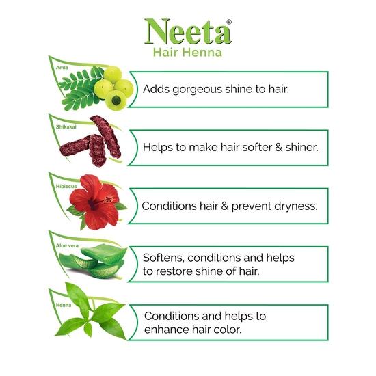 Neeta Hair Henna Colour Naturalny Brąz Kolor Włosów z 5 Naturalnymi Ziołami, Bezamoniakowy Kolor Włosów dla Kobiet i Mężczyzn (125g, Opakowanie 4 sztuk)