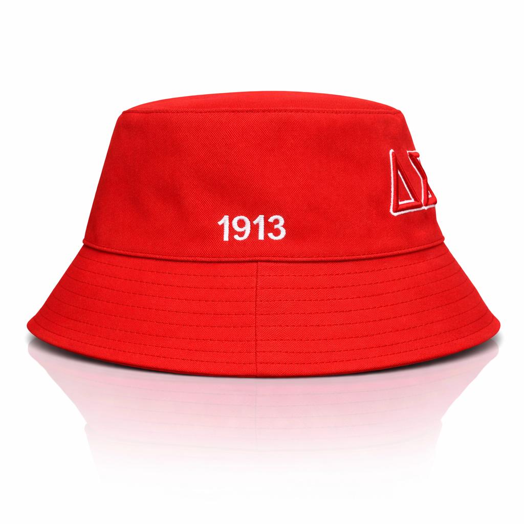 Ready to Ship Breathable Delta Sigma Theta Design Red and White Tone Embroidered Greek DST Logo 1913 Diva Soror Lady Bucket Hat