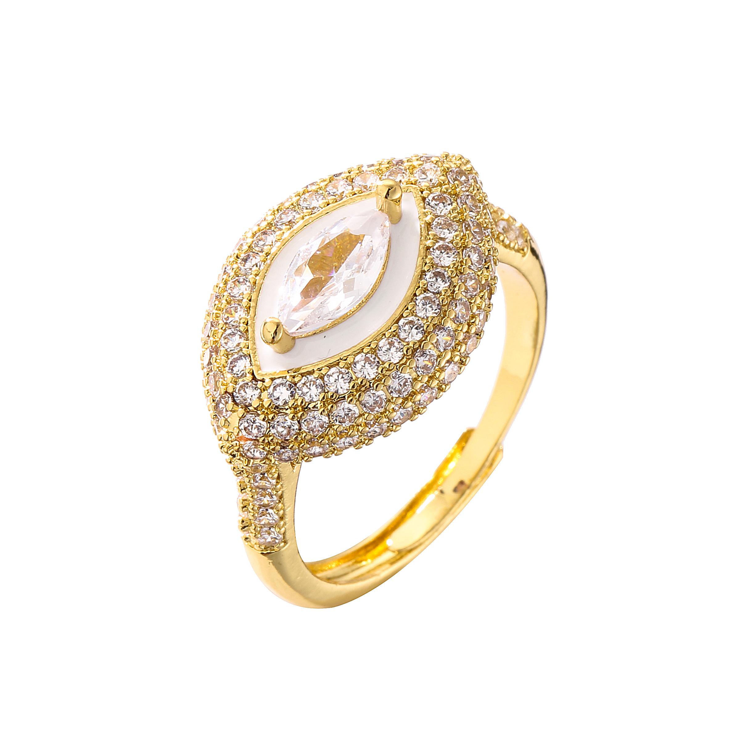 

HECHENG,Lucky Turkish Evil Eye Rings for Women ,Open Adjustable Ring Cubic Zirconia Trend Zircon ,Cooper 18K Gold Plated