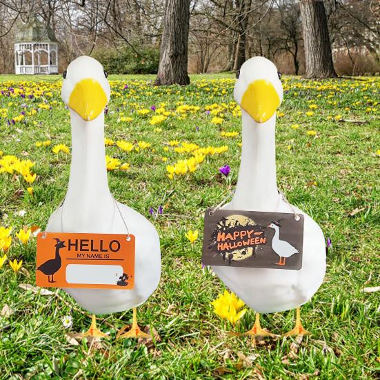 Porch Goose Hanging Sign Weather-proof Outdoor Garden Patio Yard Goose Statue Halloween Christmas Welcome Decorative Plaque