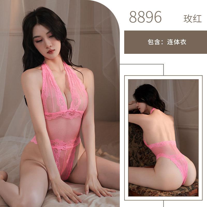 Sexy Underwear Lace Perspective Sexy Underwear Neck Jumpsuit Pajamas Bed Tight Mesh Temptation No Uniform